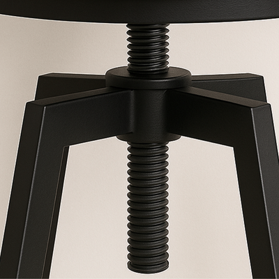 Détail du pied de chaise avec vis métallique noire