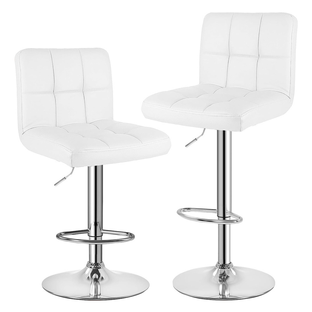 Lot de deux chaises de bar blanches réglables avec base chromée