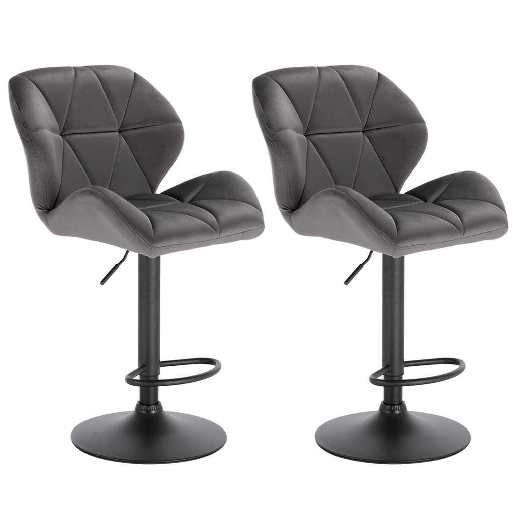 Lot de deux chaises de bar grises avec pied noir et assise capitonnée