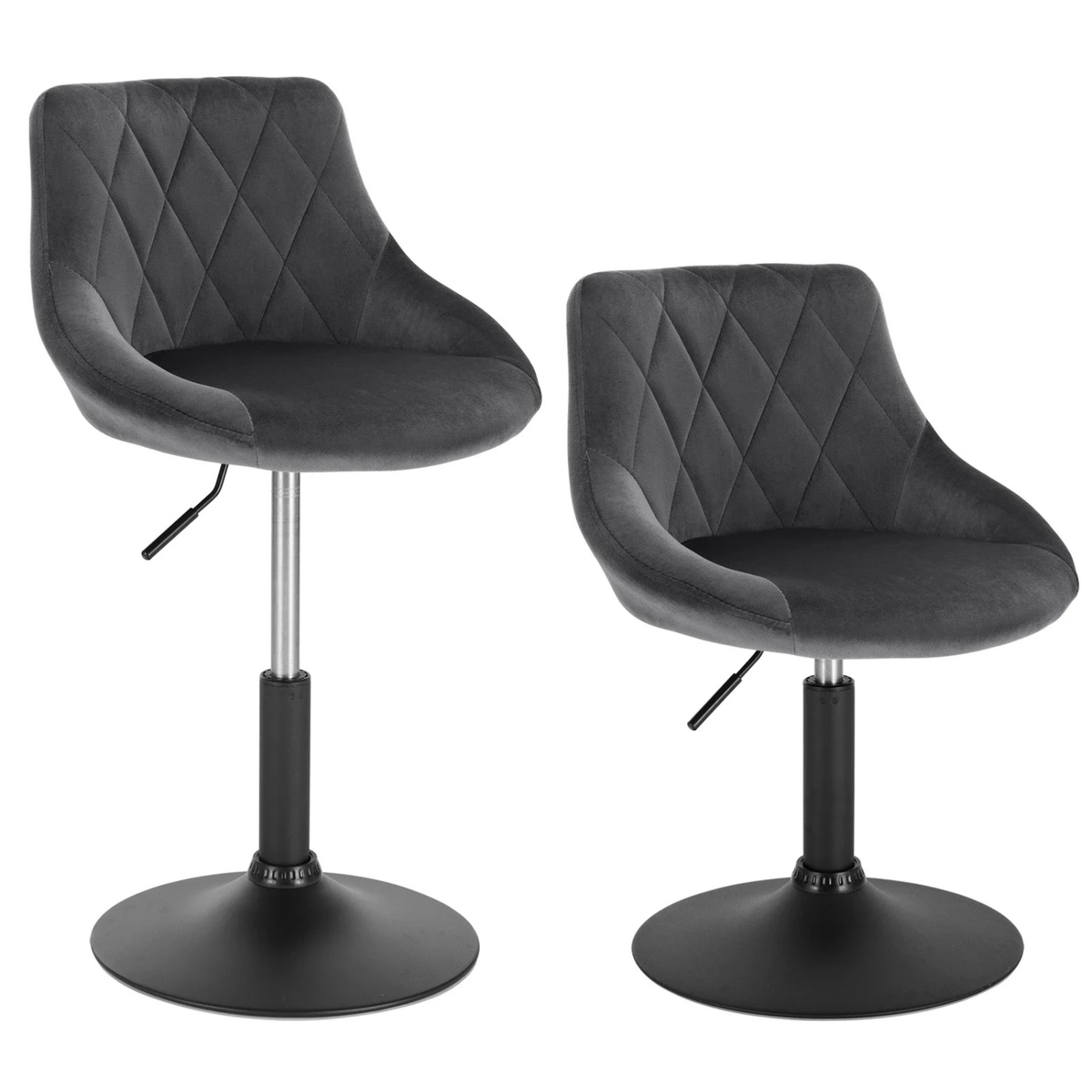 Lot de deux chaises de bar en velours gris avec base noire