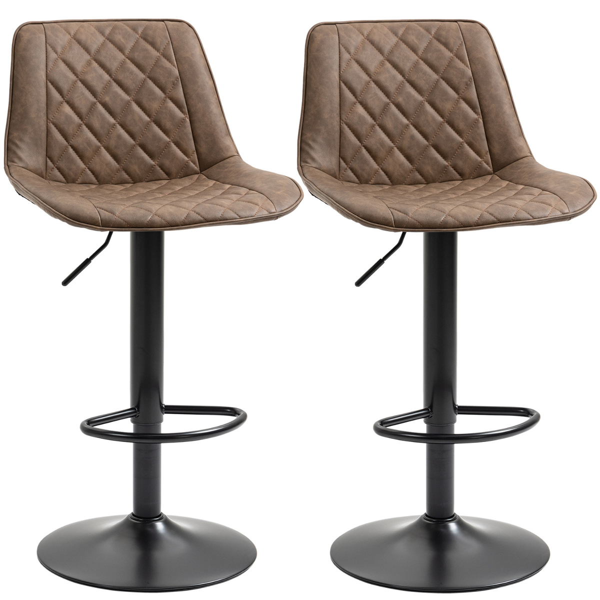 Lot de deux chaises de bar marron en cuir synthétique avec base noire