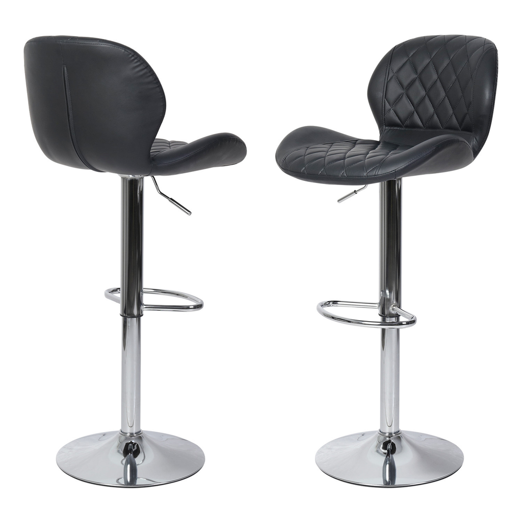 Lot de deux chaises de bar noires en cuir synthétique avec base chromée