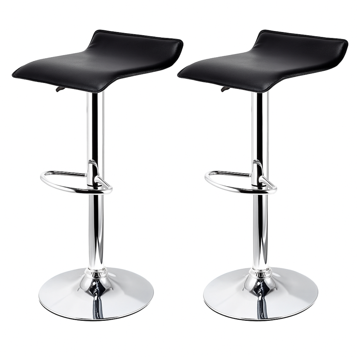 Lot de deux chaises de bar noires avec assise courbée et base chromée