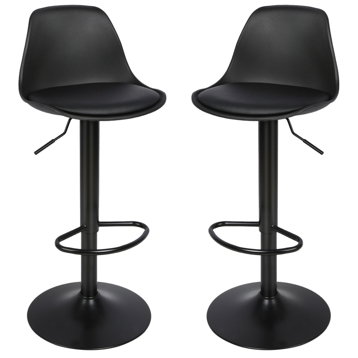 Lot de deux chaises de bar noires avec assise moulée et base noire