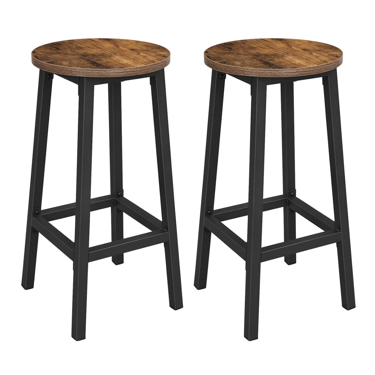 Lot de deux tabourets de bar avec assise bois et pied noir
