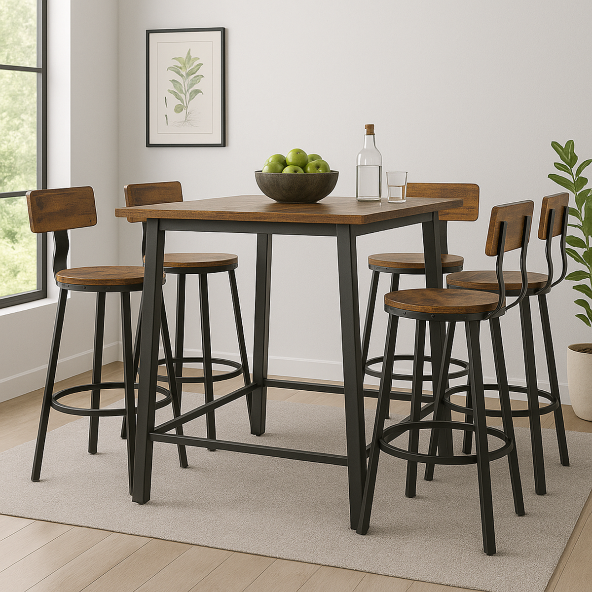 Ensemble – 2 chaises de bar au design industriel boisé – Hudson