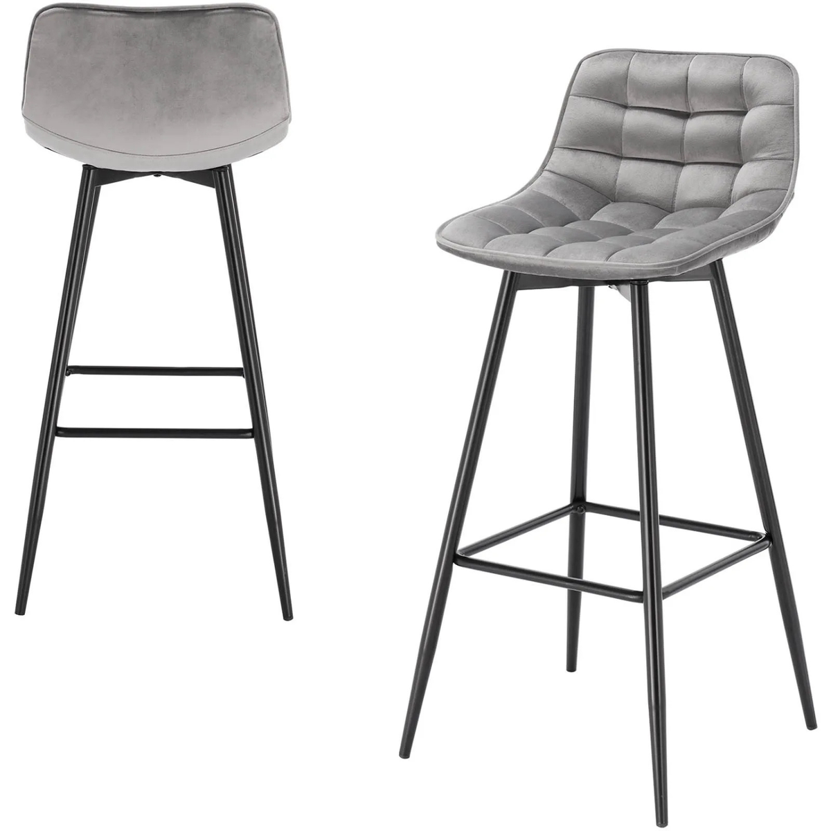 Ensemble – 2 chaises de bar scandinaves en velours gris – Sören