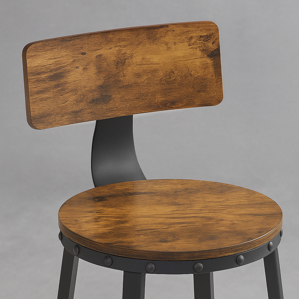 Ensemble – 2 chaises de bar au design industriel boisé – Hudson