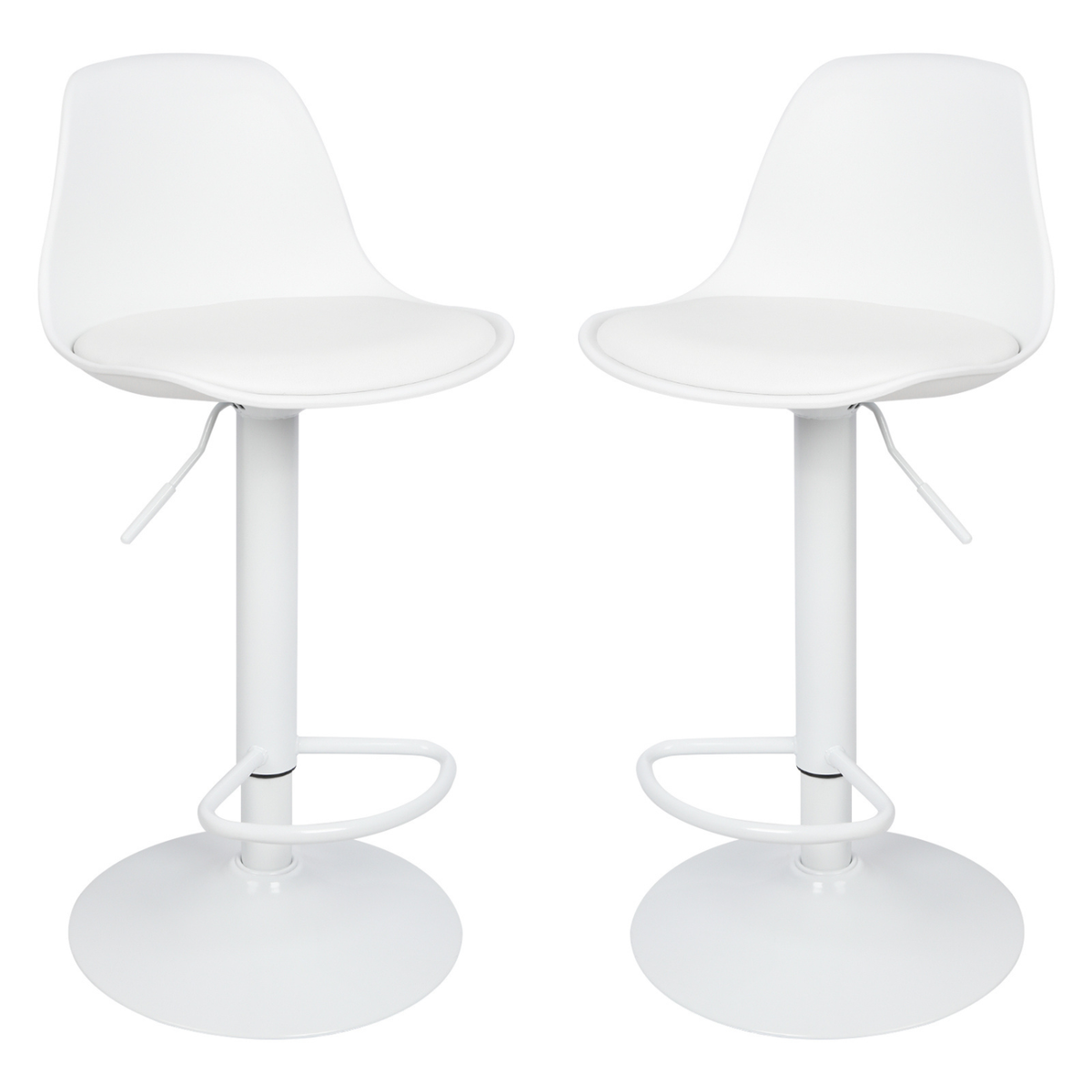Lot de deux chaises de bar blanches au design épuré avec base blanche