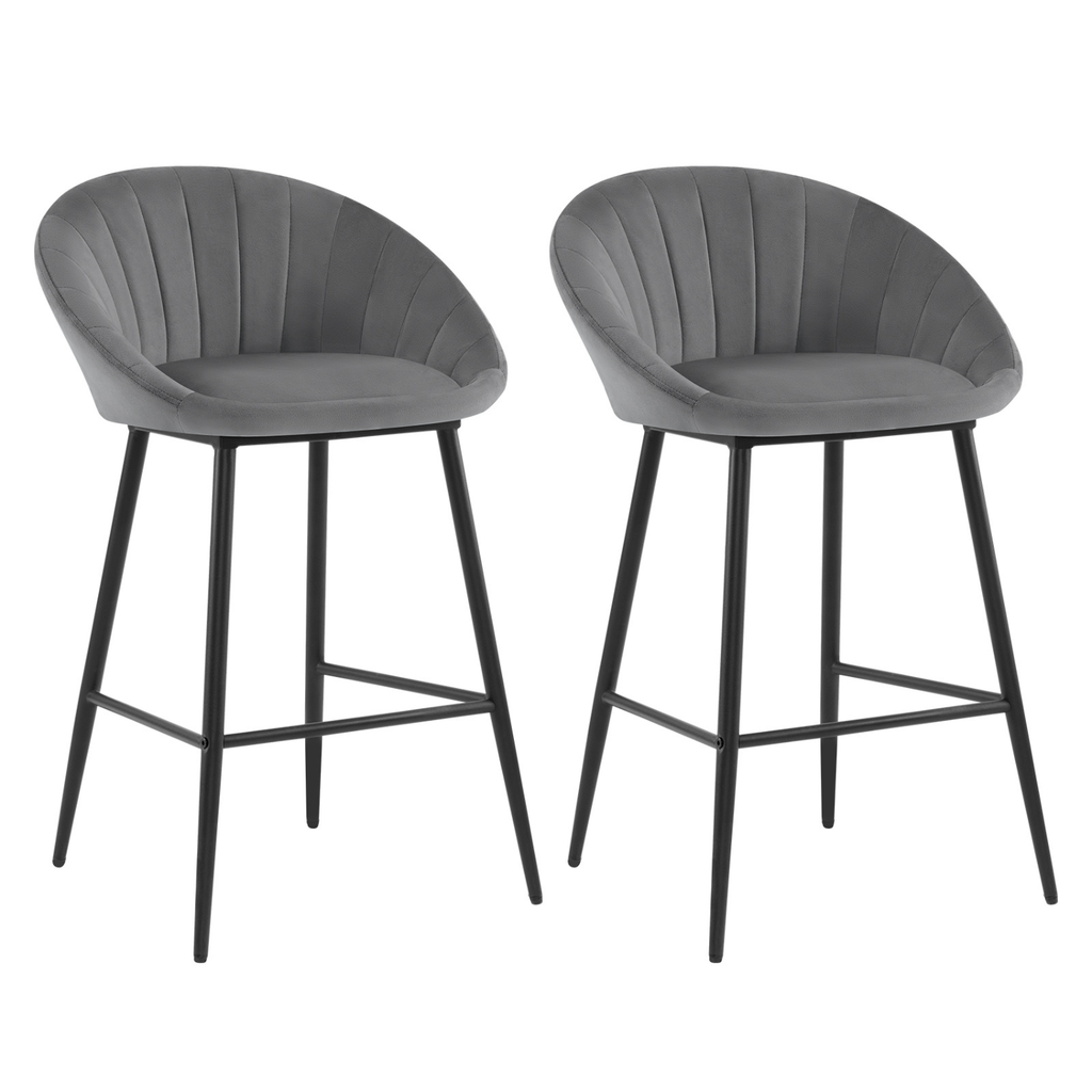 Lot de deux chaises de bar grises en velours avec structure noire