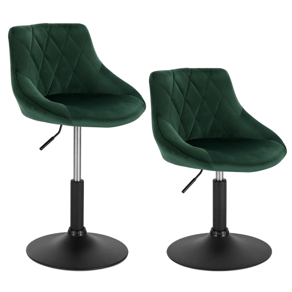 Lot de deux chaises de bar vert foncé en velours avec pied noir