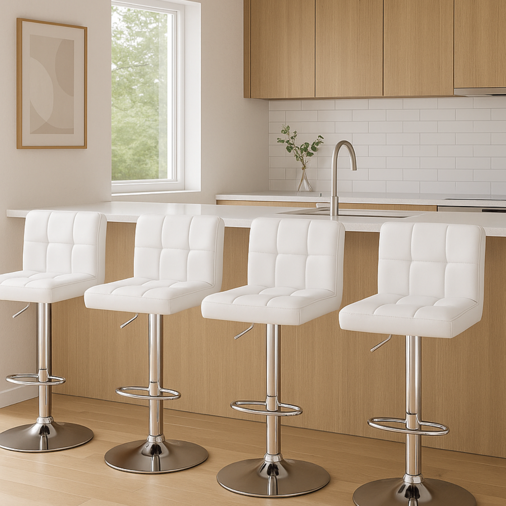 Ensemble – 2 de chaises de bar modernes en cuir blanc – Stella