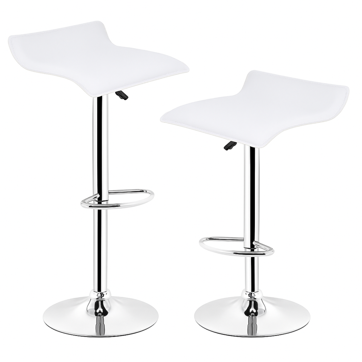 Lot de deux chaises de bar blanches modernes avec base en métal chromé