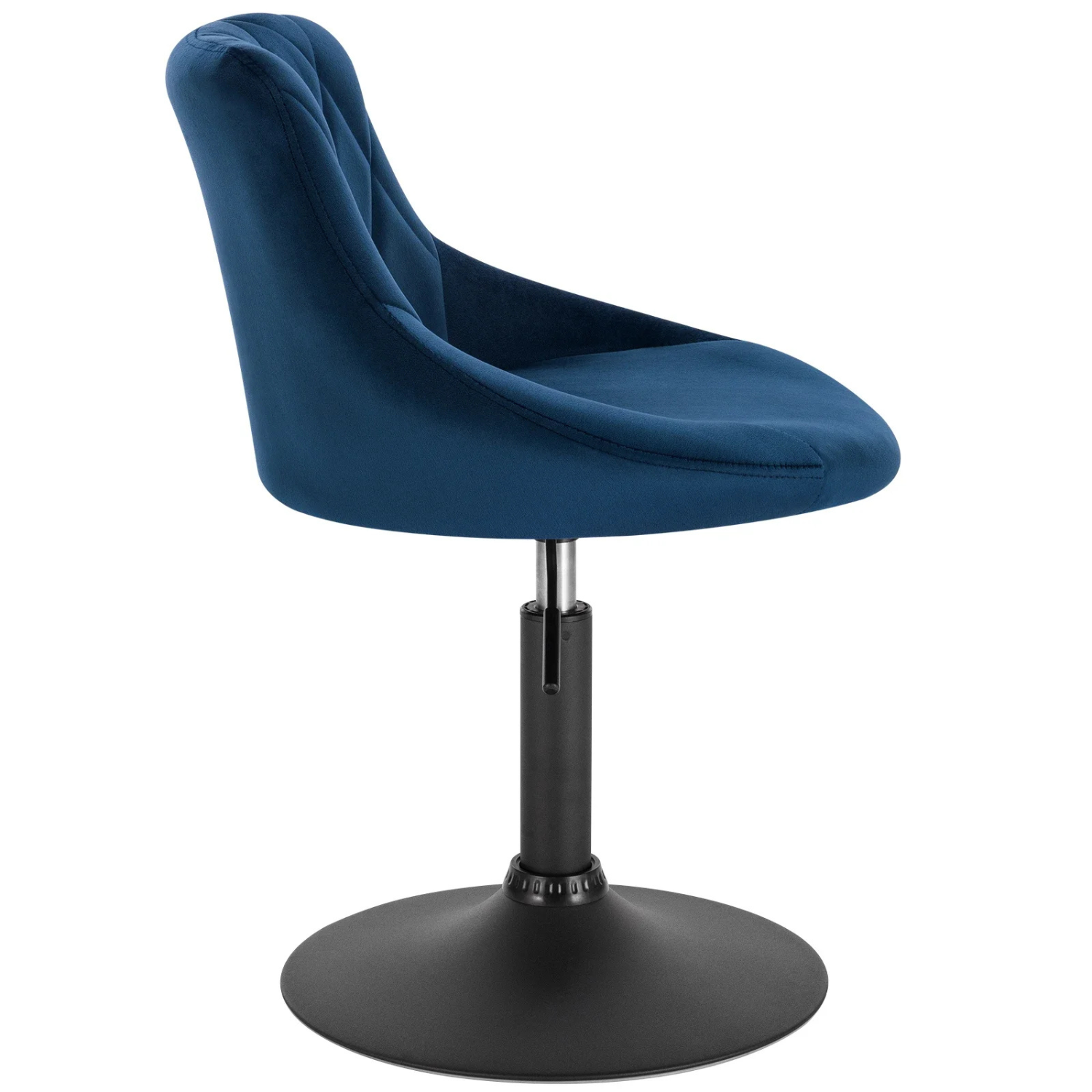 Chaise de bar bleue en velours vue de profil sur pied noir Image