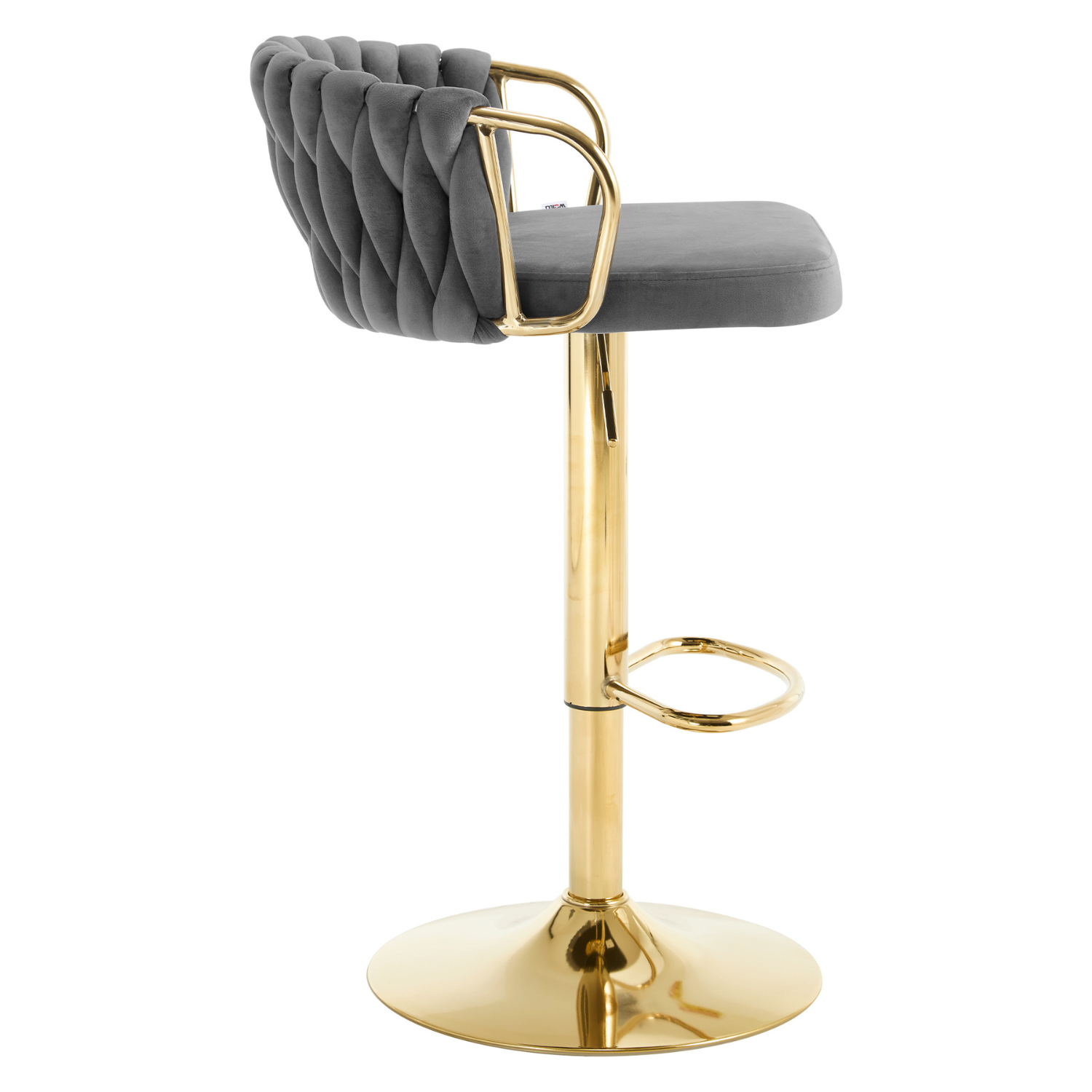 Chaise de bar grise vue de profil avec pied doré brillant Image