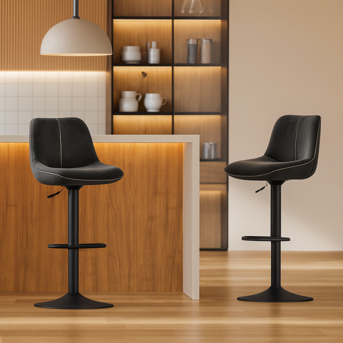 Ensemble – 2 chaises de bar en velours sobre et confortable – Russel