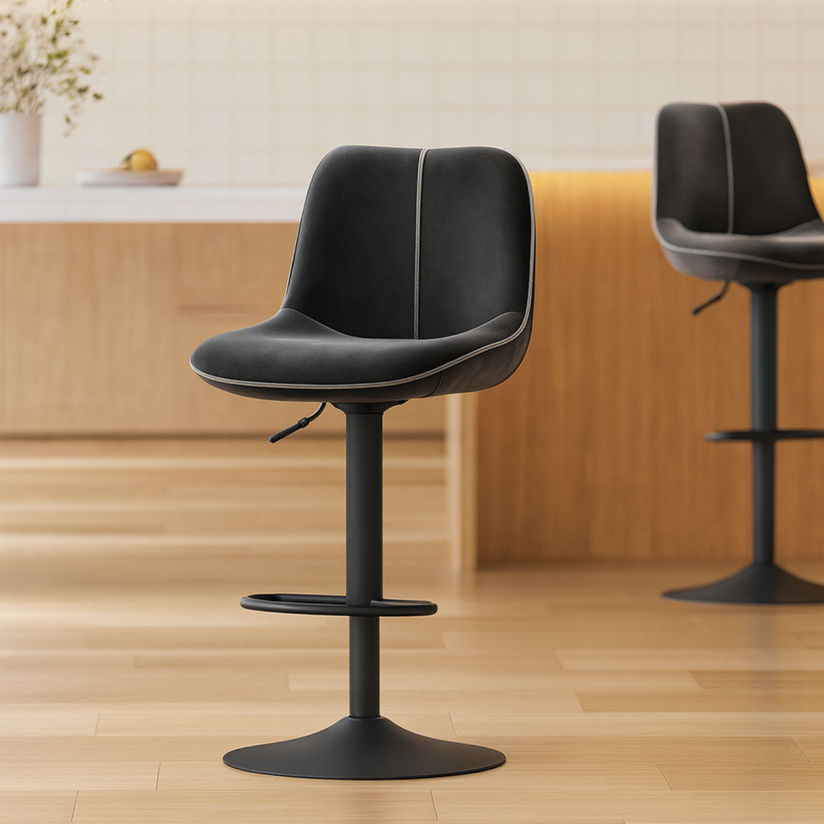 Ensemble – 2 chaises de bar en velours sobre et confortable – Russel