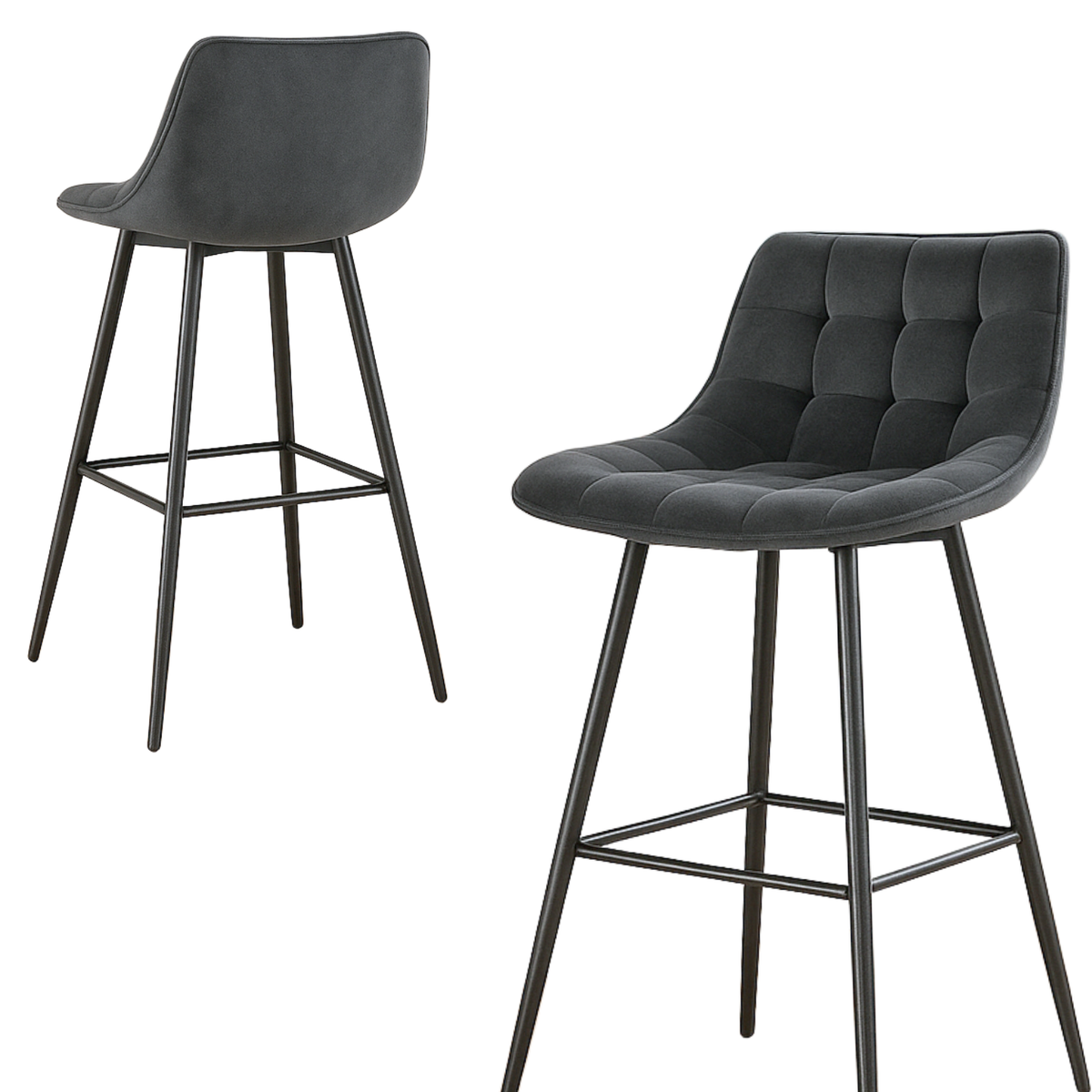 Ensemble – 2 chaises de bar scandinaves 65 cm au velours raffiné – Sören