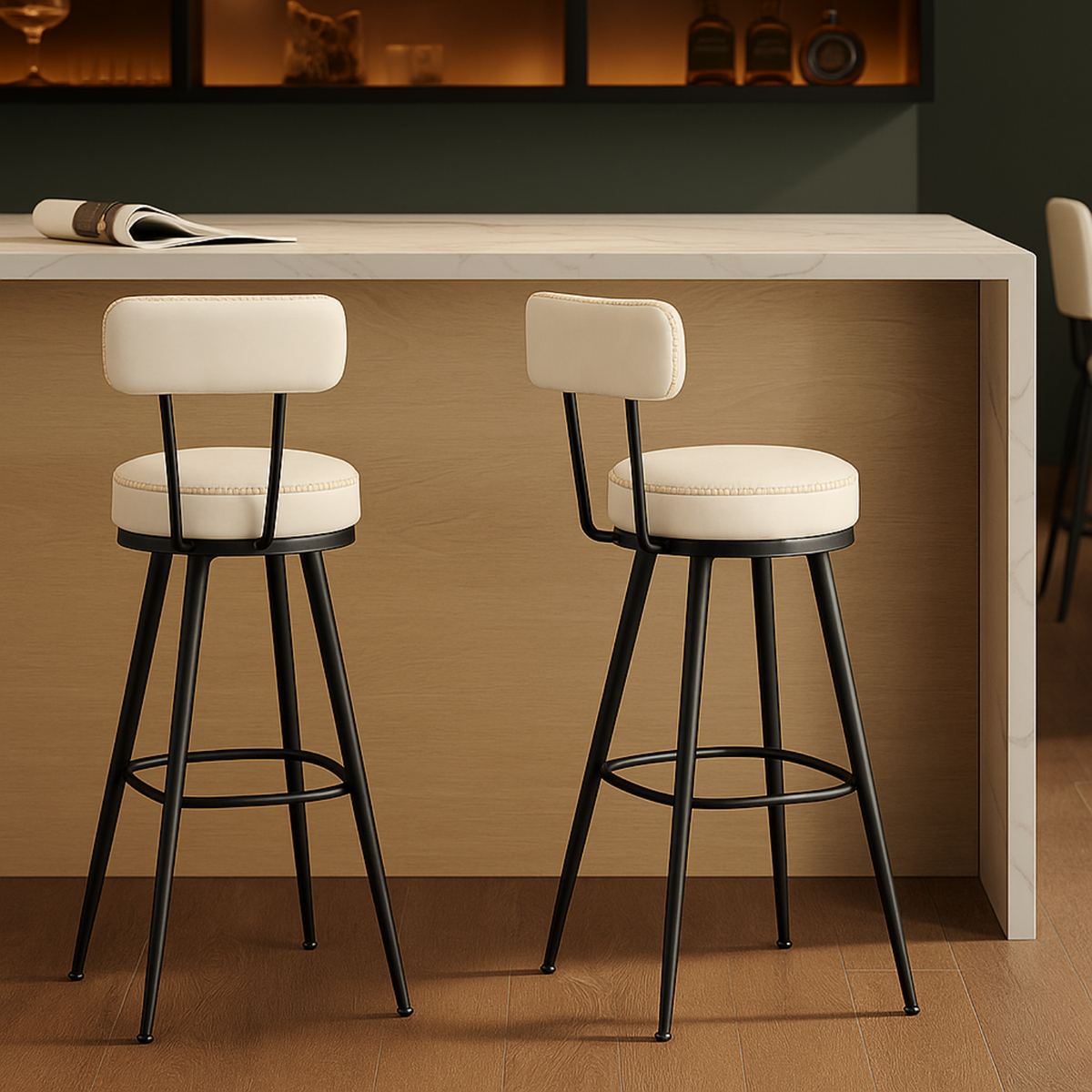 Ensemble – 2 chaises de bar vintages au style bistrot revisité – Ferro