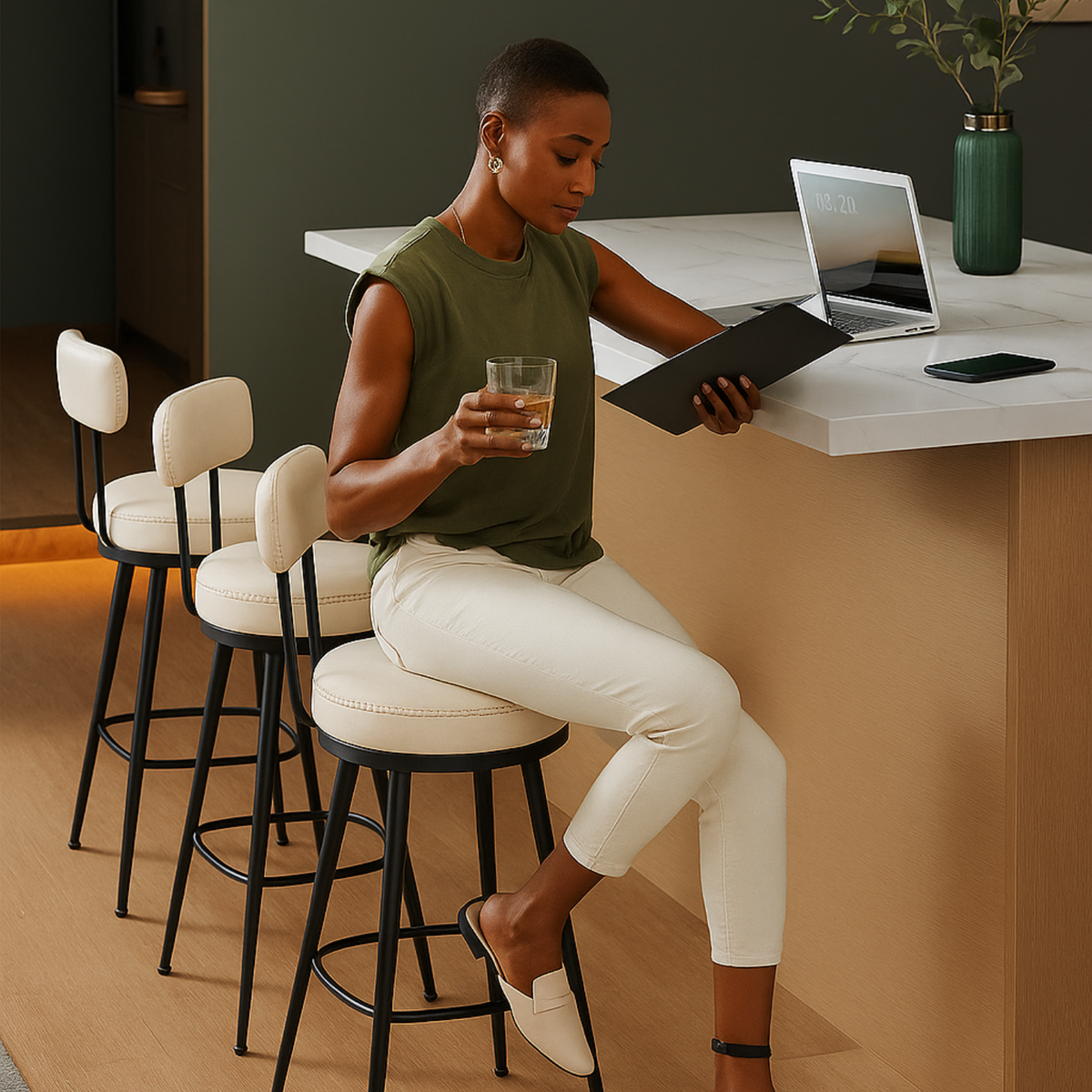 Ensemble – 2 chaises de bar vintages au style bistrot revisité – Ferro