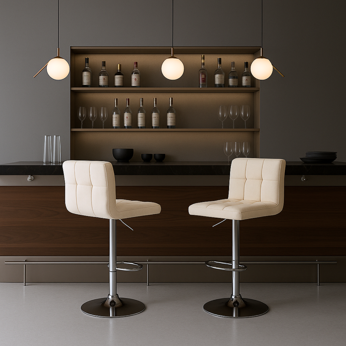 Ensemble – 2 chaises de bar en tissu au design sobre et matelassé – Stella