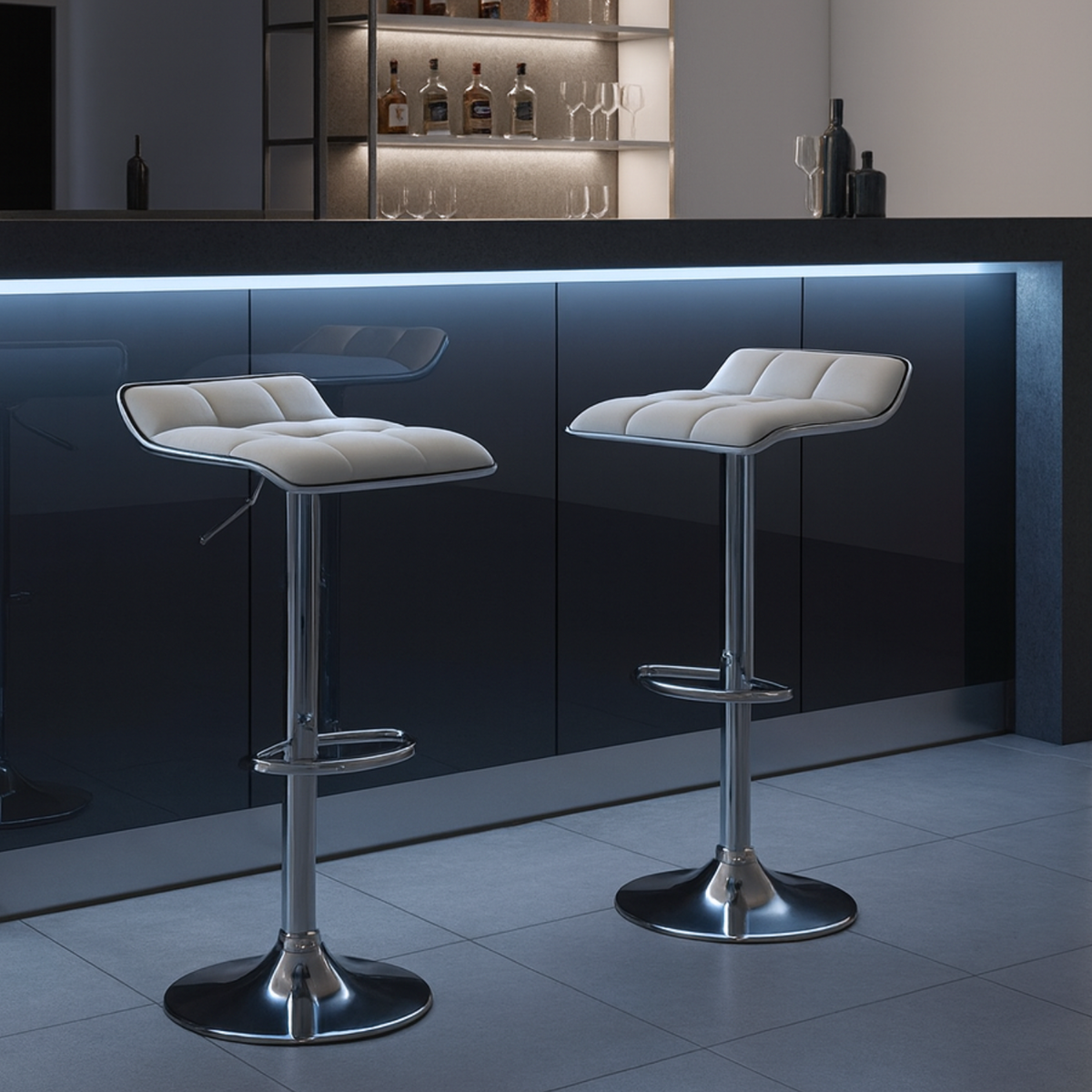 Ensemble – 2 tabourets de bar chromés au design minimaliste – Klark