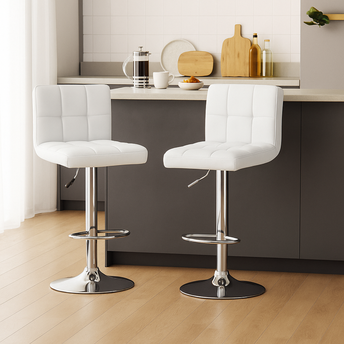 Ensemble – 2 chaises de bar en cuir au design sobre et matelassé – Stella