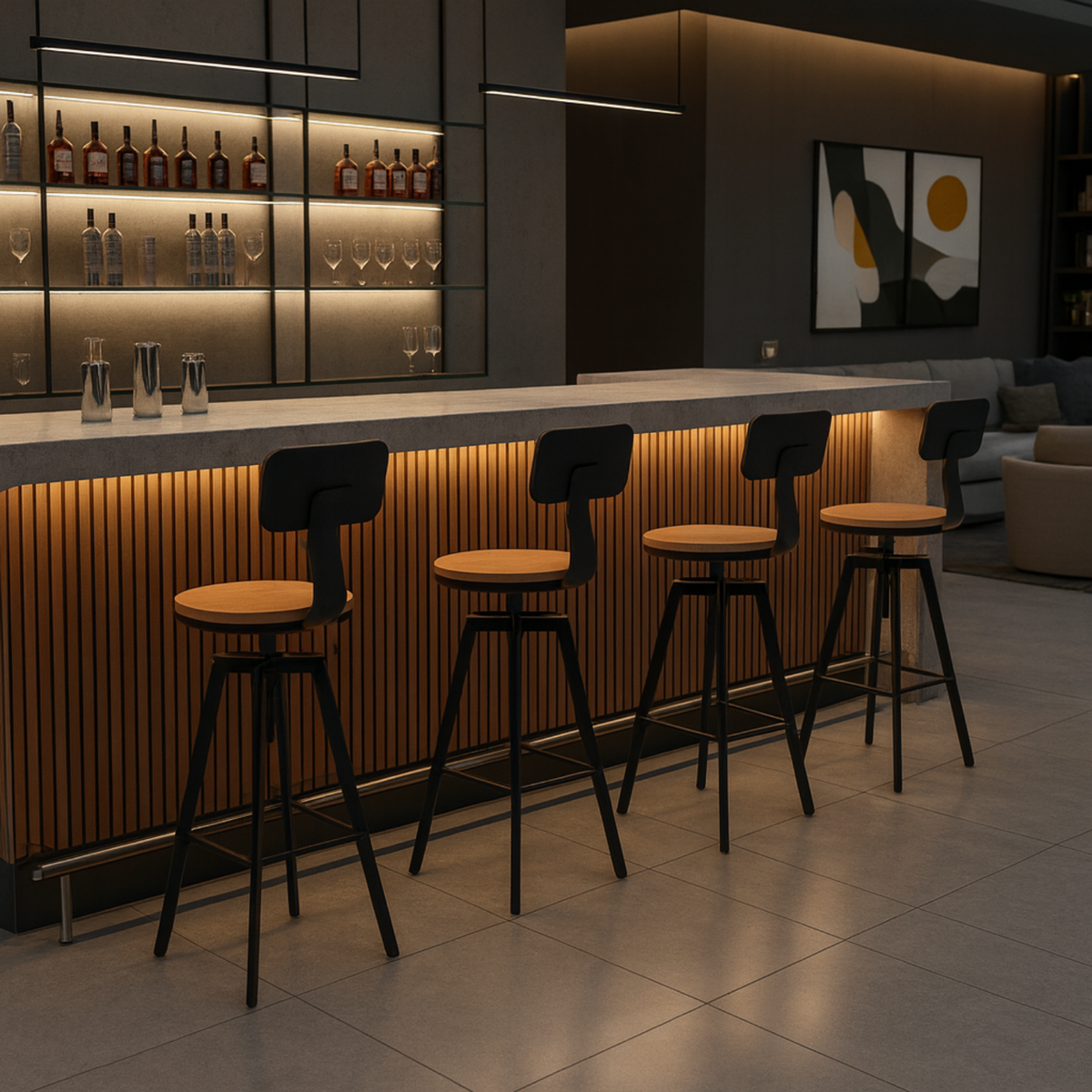 Ensemble – 2 chaises de bar innovantes au design graphique – Brik