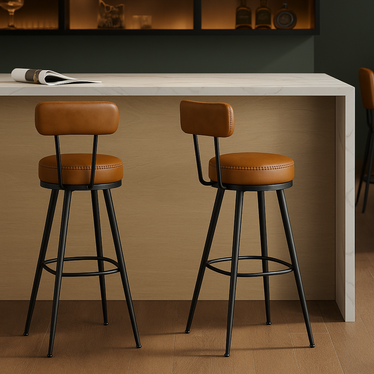 Ensemble – 2 chaises de bar vintages au style bistrot revisité – Ferro