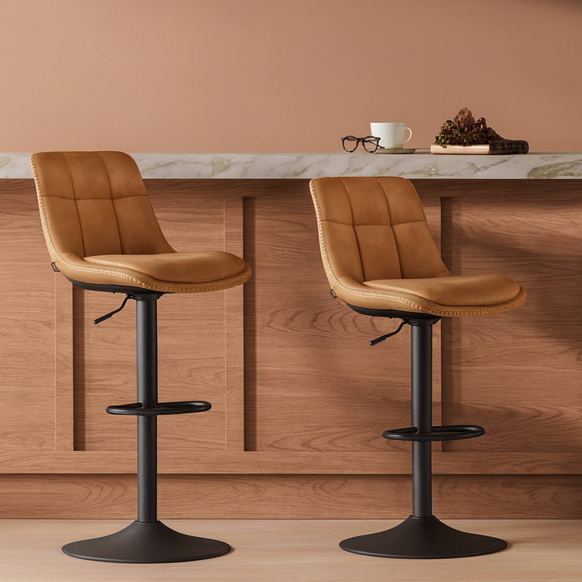 Ensemble – 2 chaises de bar en cuir au style sobre et galbé – Camden