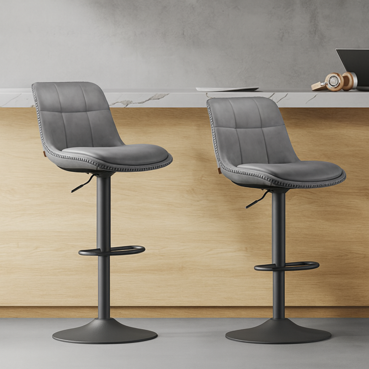 Ensemble – 2 chaises de bar en cuir au style sobre et galbé – Camden