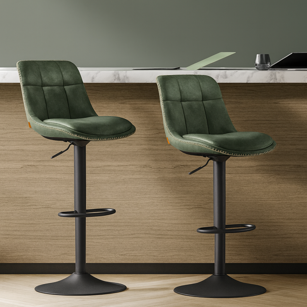 Ensemble – 2 chaises de bar en cuir au style sobre et galbé – Camden