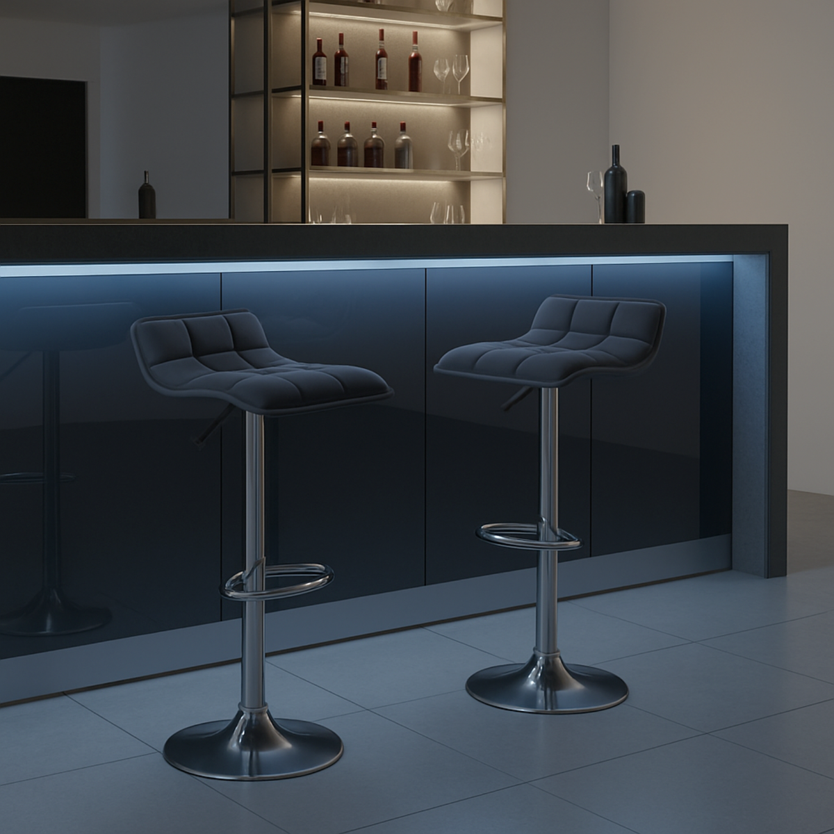 Ensemble – 2 tabourets de bar chromés au design minimaliste – Klark