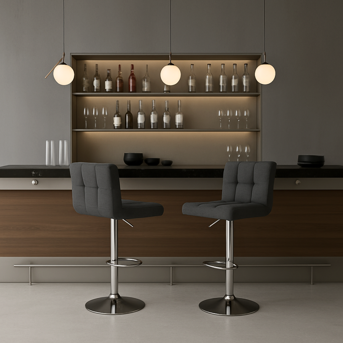 Ensemble – 2 chaises de bar en tissu au design sobre et matelassé – Stella