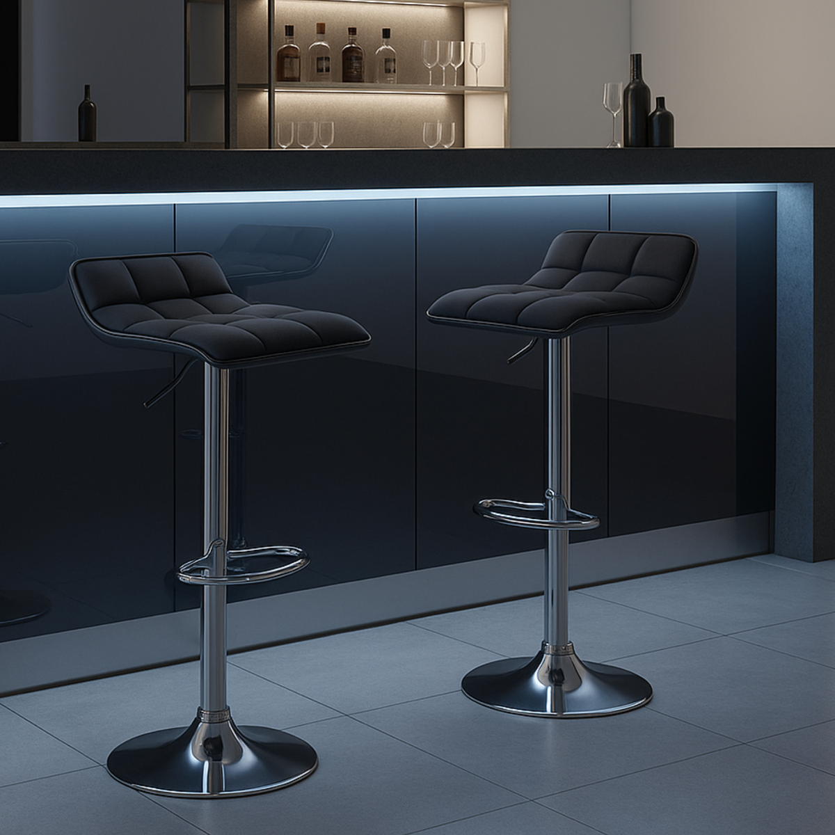 Ensemble – 2 tabourets de bar chromés au design minimaliste – Klark