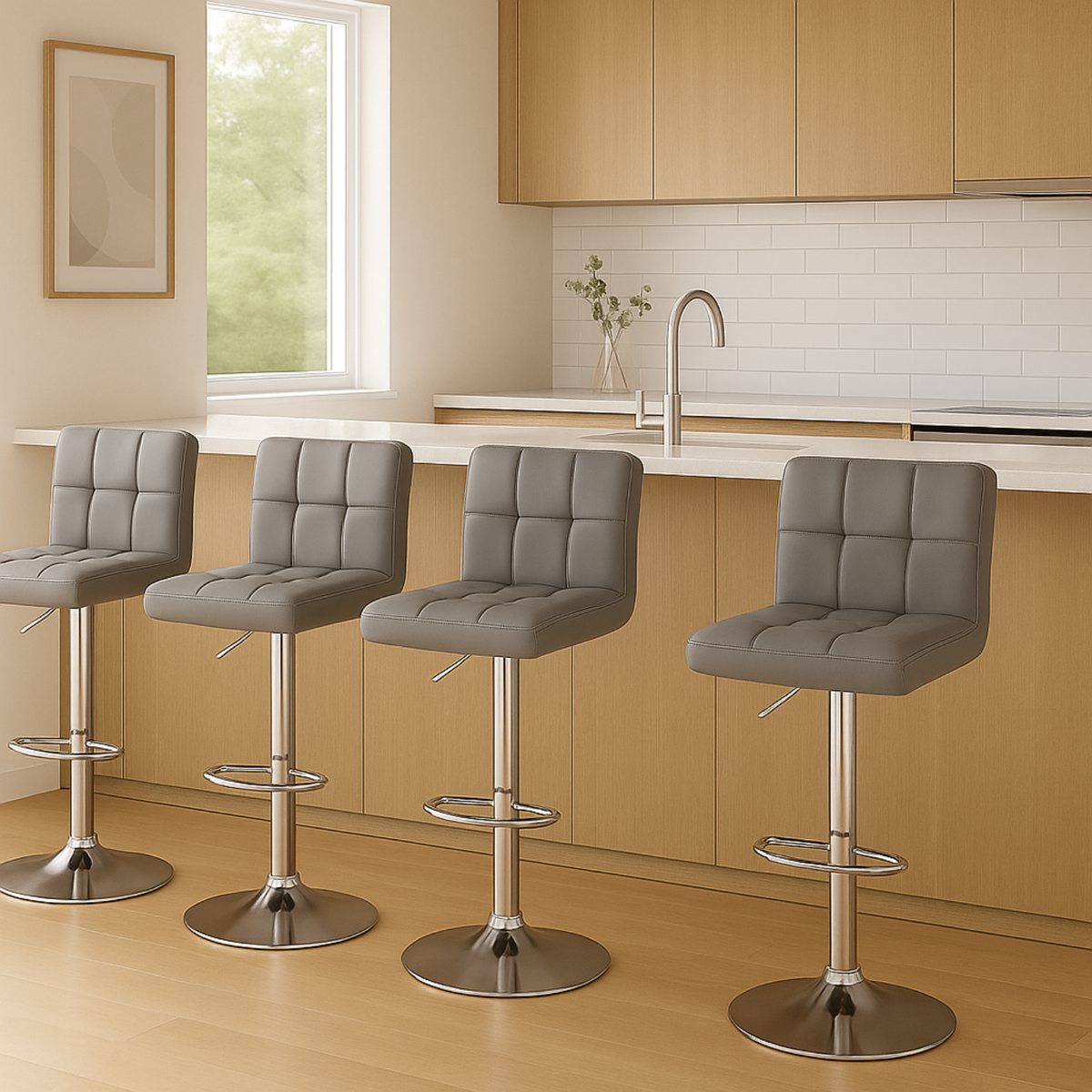 Ensemble – 2 chaises de bar en cuir au design sobre et matelassé – Stella