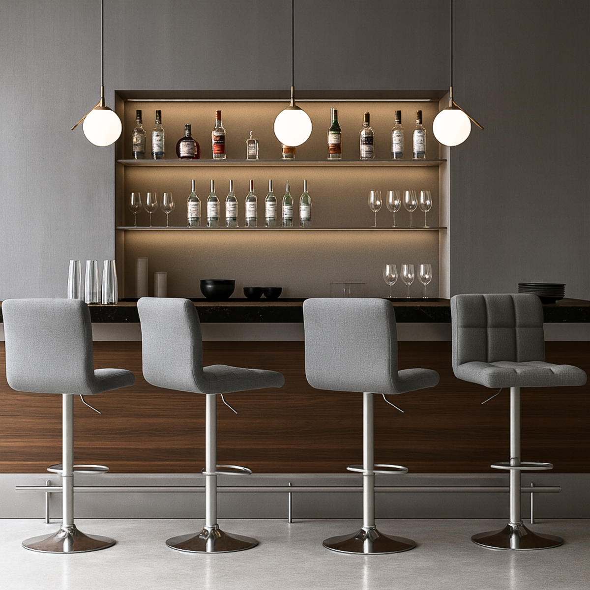 Ensemble – 2 chaises de bar en tissu au design sobre et matelassé – Stella