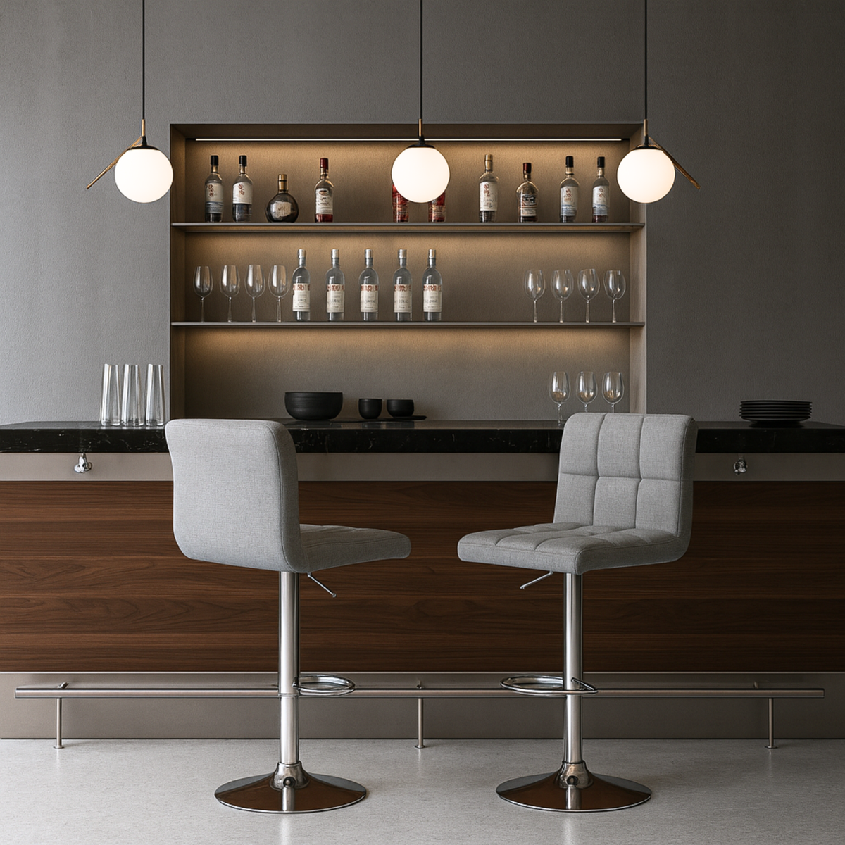 Ensemble – 2 chaises de bar en tissu au design sobre et matelassé – Stella