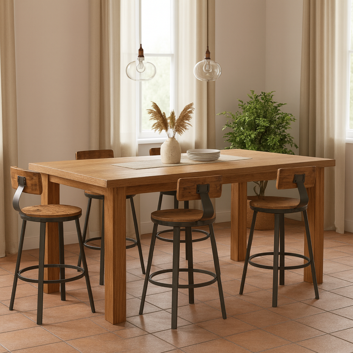 Ensemble – 2 chaises de bar 60 cm au design industriel et boisé – Hudson