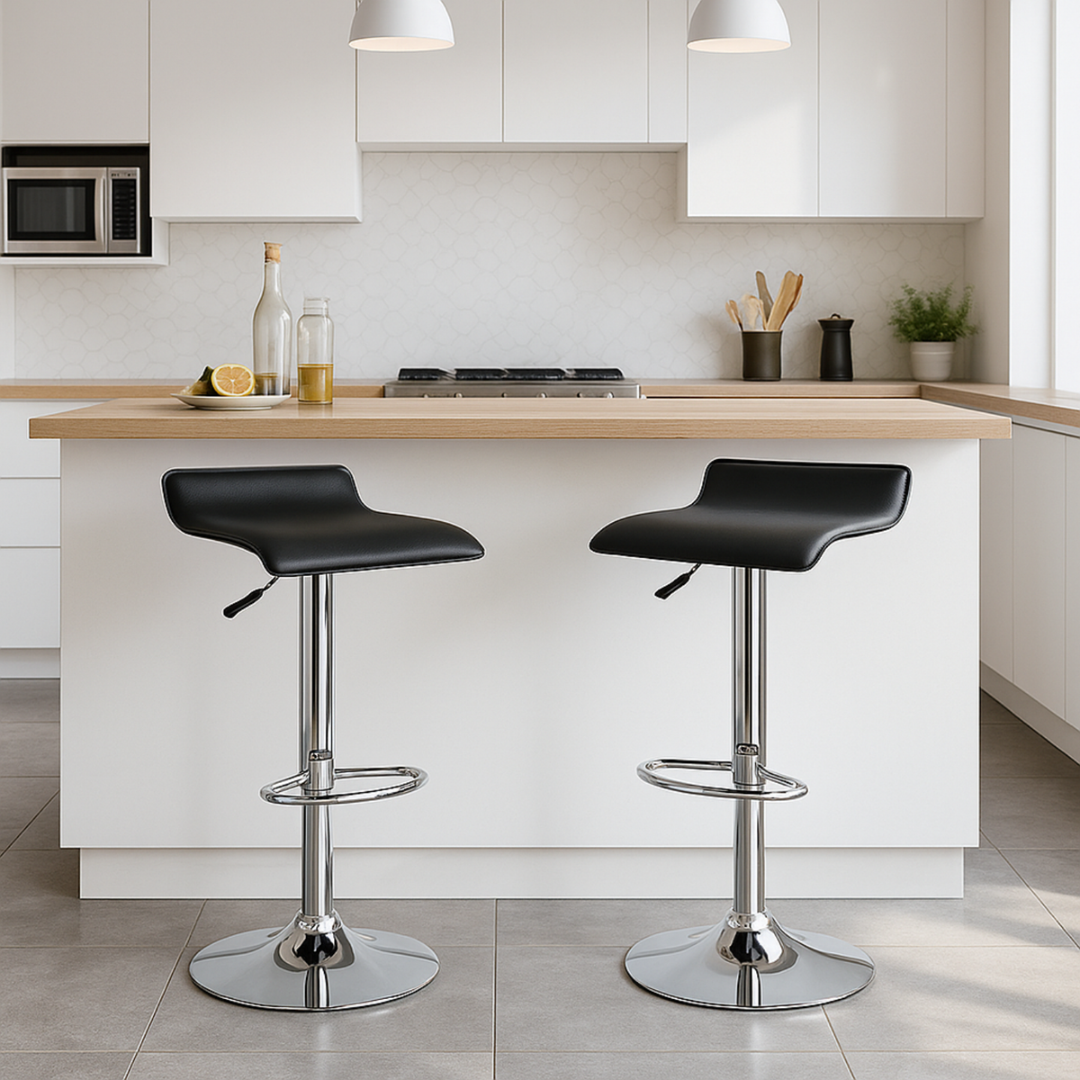 Ensemble – 2 tabourets de bar en cuir au design simple et épuré – Axis