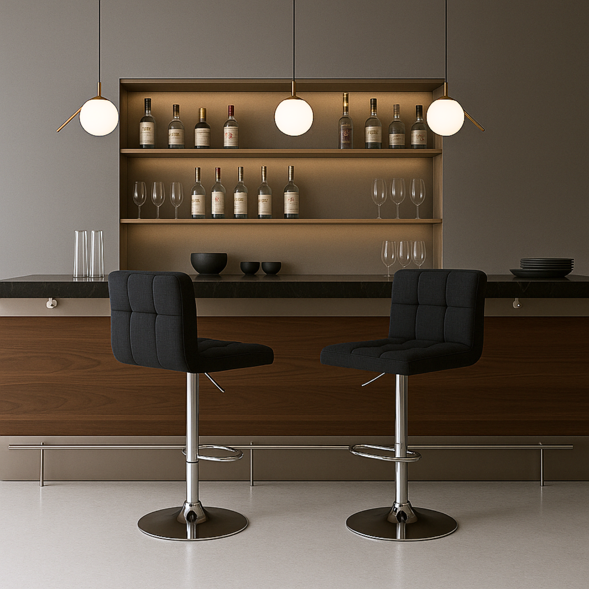 Ensemble – 2 chaises de bar en tissu au design sobre et matelassé – Stella