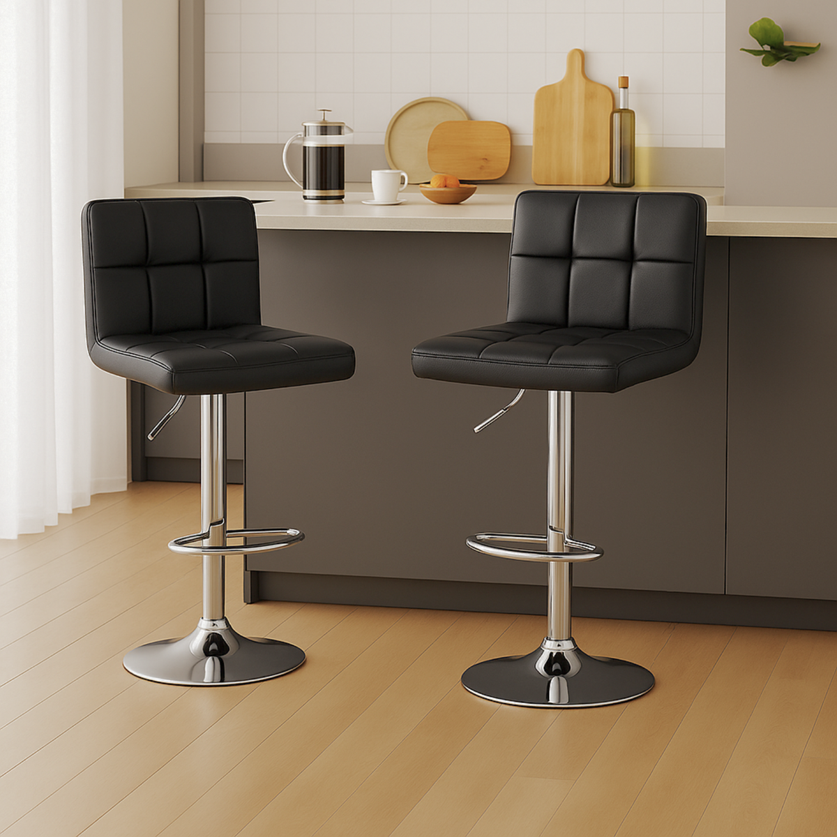 Ensemble – 2 chaises de bar en cuir au design sobre et matelassé – Stella