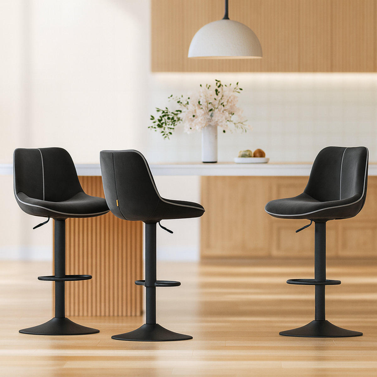 Ensemble – 2 chaises de bar en velours sobre et confortable – Russel