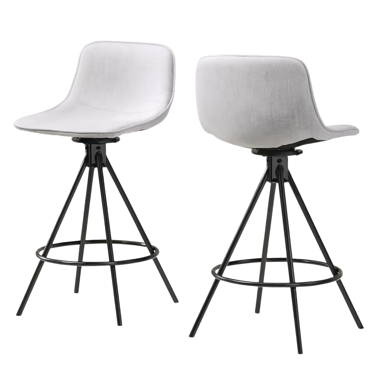 Ensemble – 2 chaises de bar scandinaves 65 cm en tissu doux et lumineux – Solna