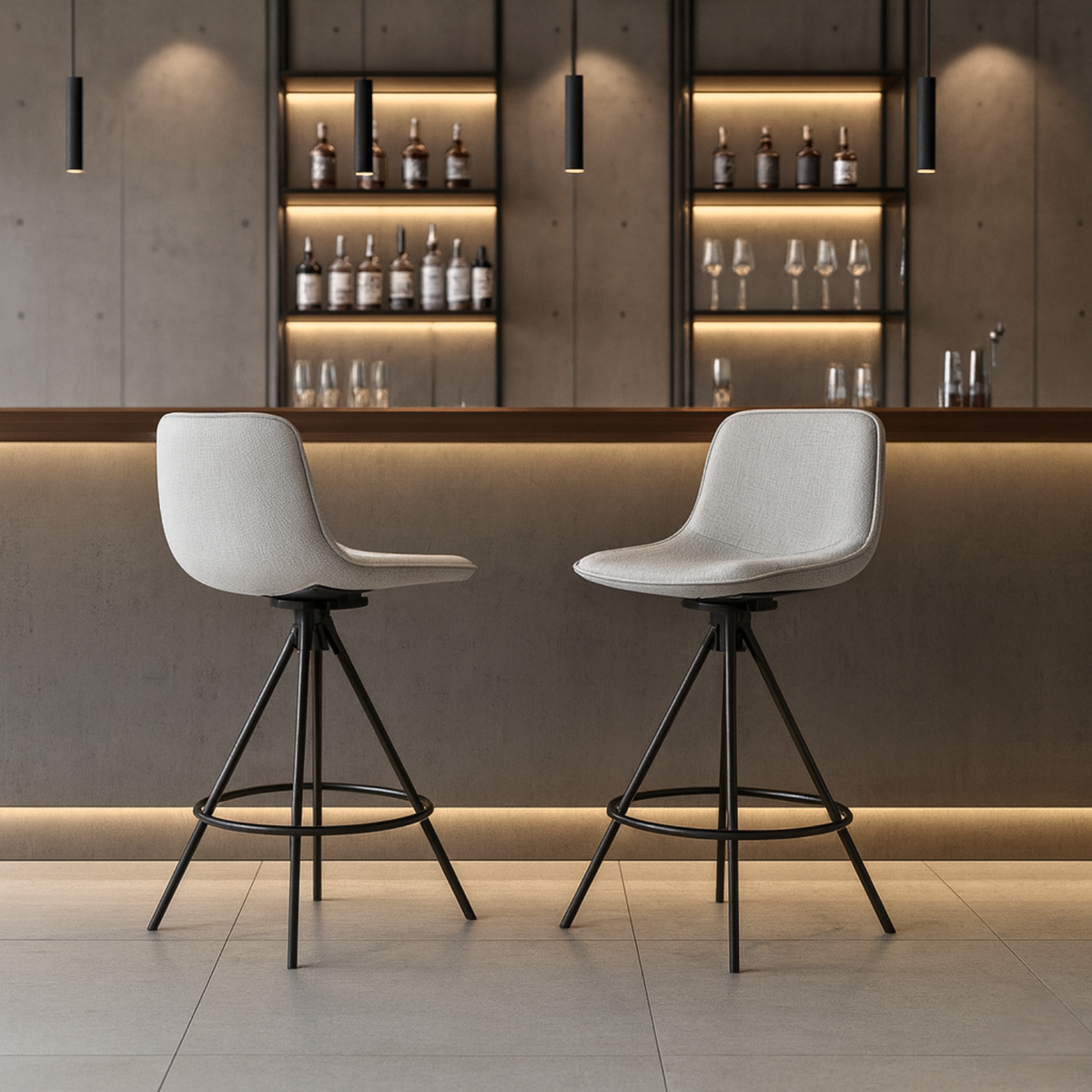 Ensemble – 2 chaises de bar scandinaves 65 cm en tissu doux et lumineux – Solna