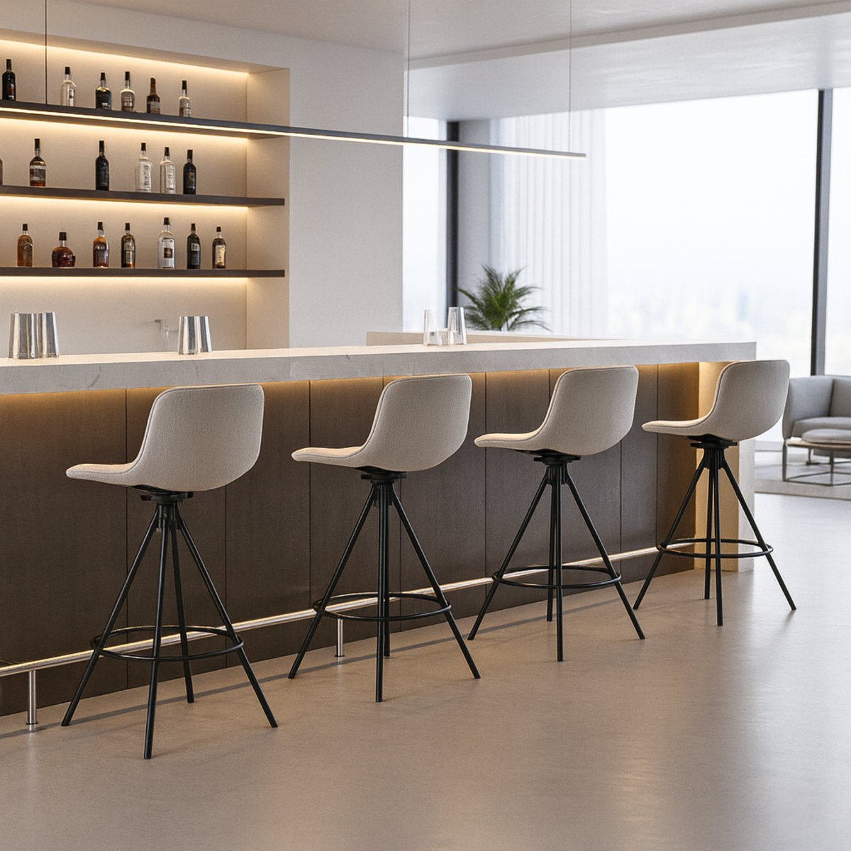 Ensemble – 2 chaises de bar scandinaves 65 cm en tissu doux et lumineux – Solna