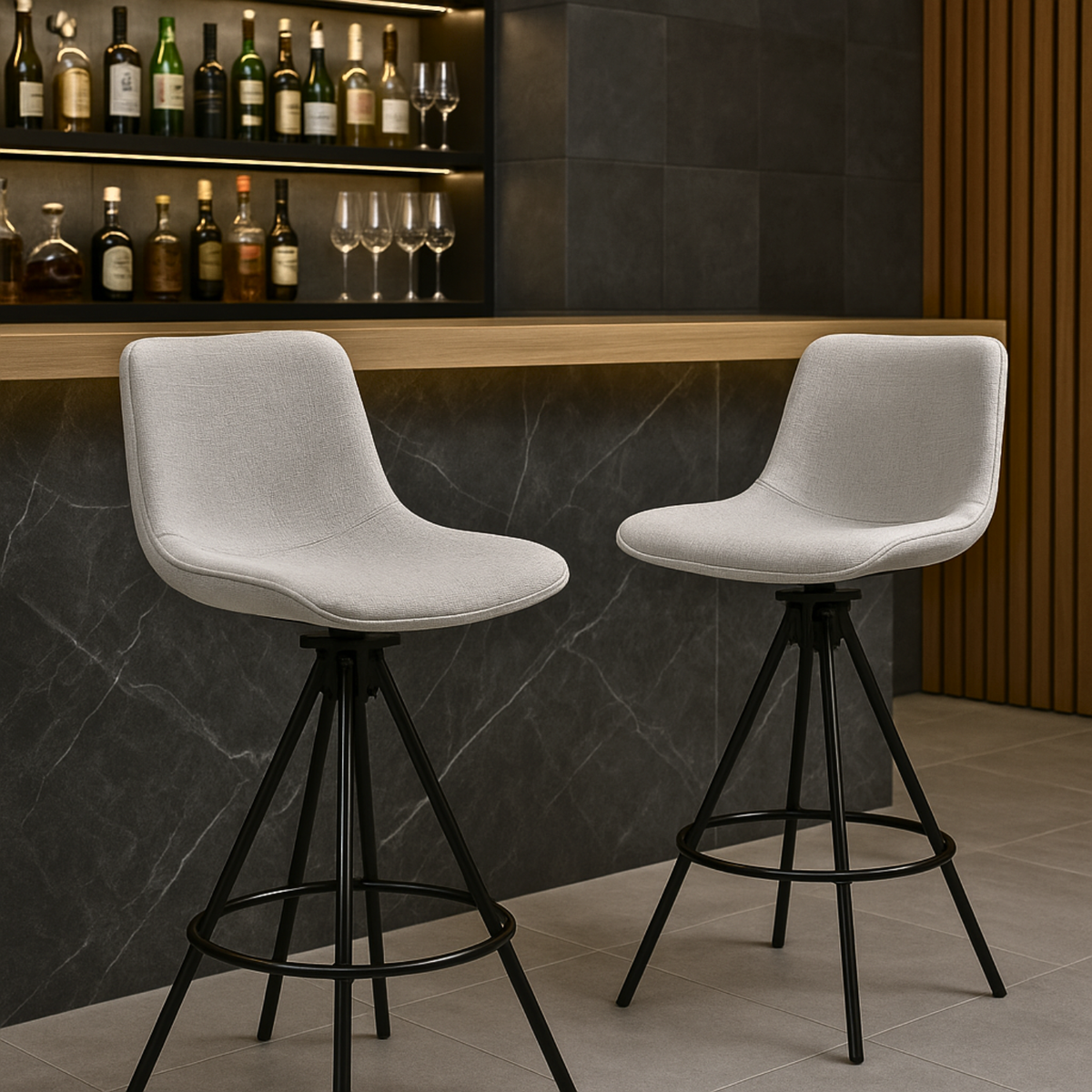 Ensemble – 2 chaises de bar scandinaves 65 cm en tissu doux et lumineux – Solna