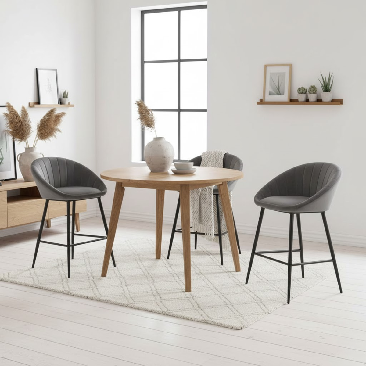 Ensemble – 2 chaises de bar scandinaves 65 cm en velours raffiné – Stockholm