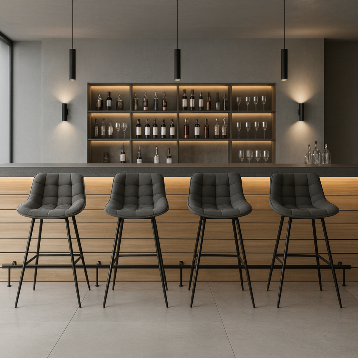 Ensemble – 2 chaises de bar scandinaves 65 cm au velours raffiné – Sören