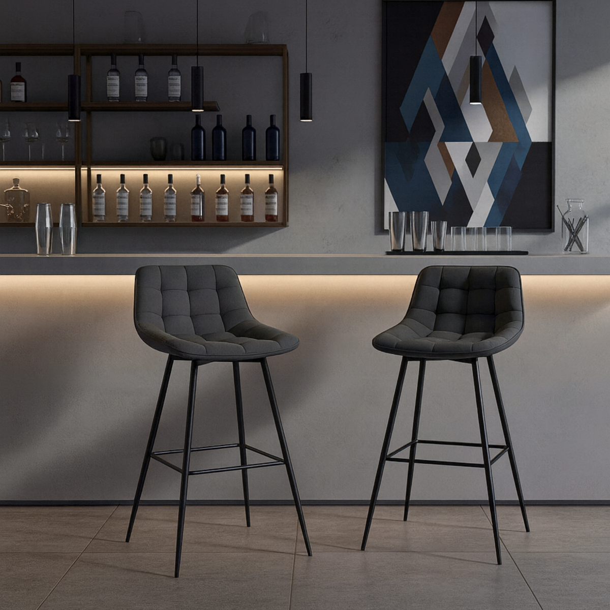 Ensemble – 2 chaises de bar scandinaves 65 cm au velours raffiné – Sören